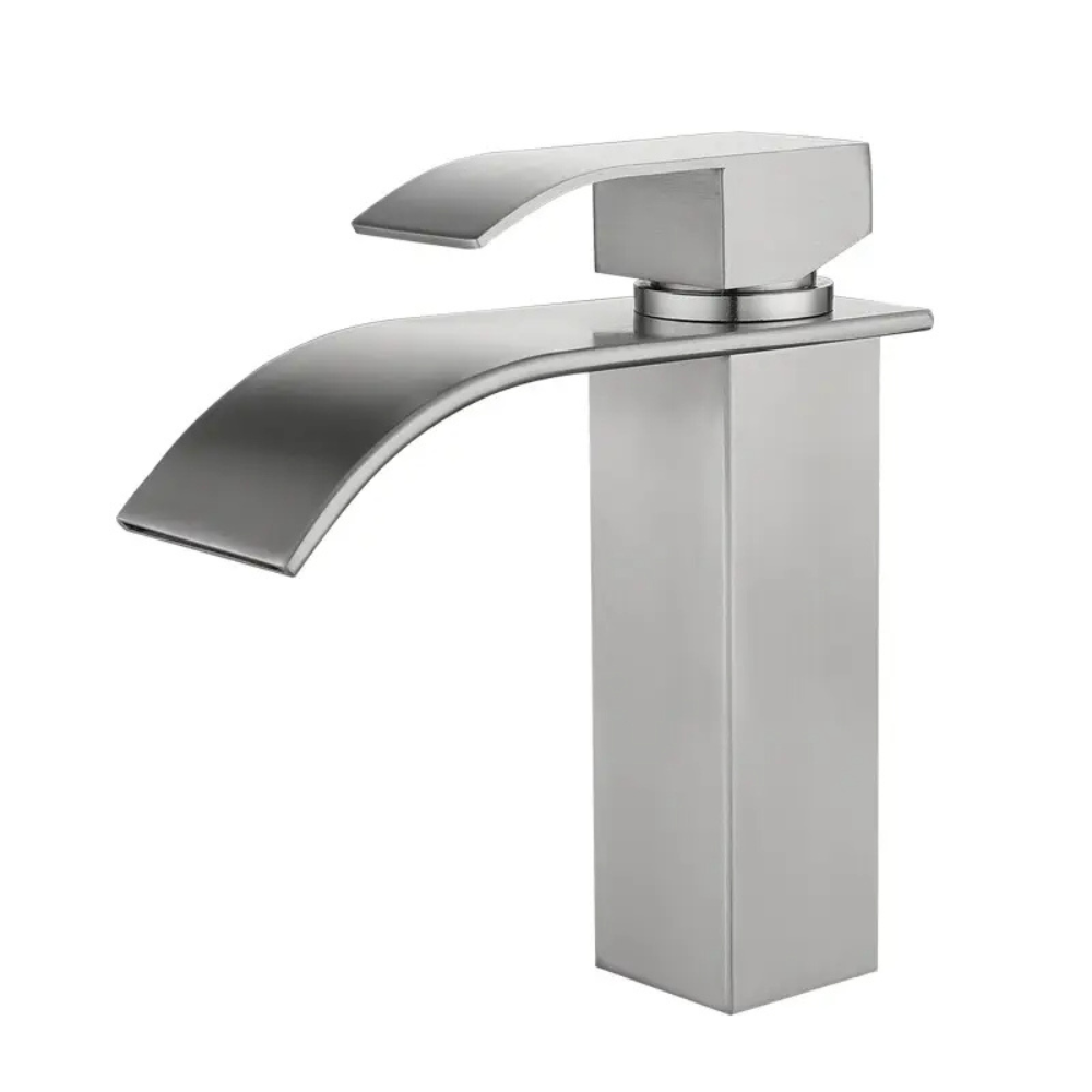 Baterie sanitara MaGeCa® pentru lavoar, Tip cascada, Otel inoxidabil, Monocomanda, Racorduri incluse, Cartus ceramic, Design modern, 18 cm inaltime, Crom [1]