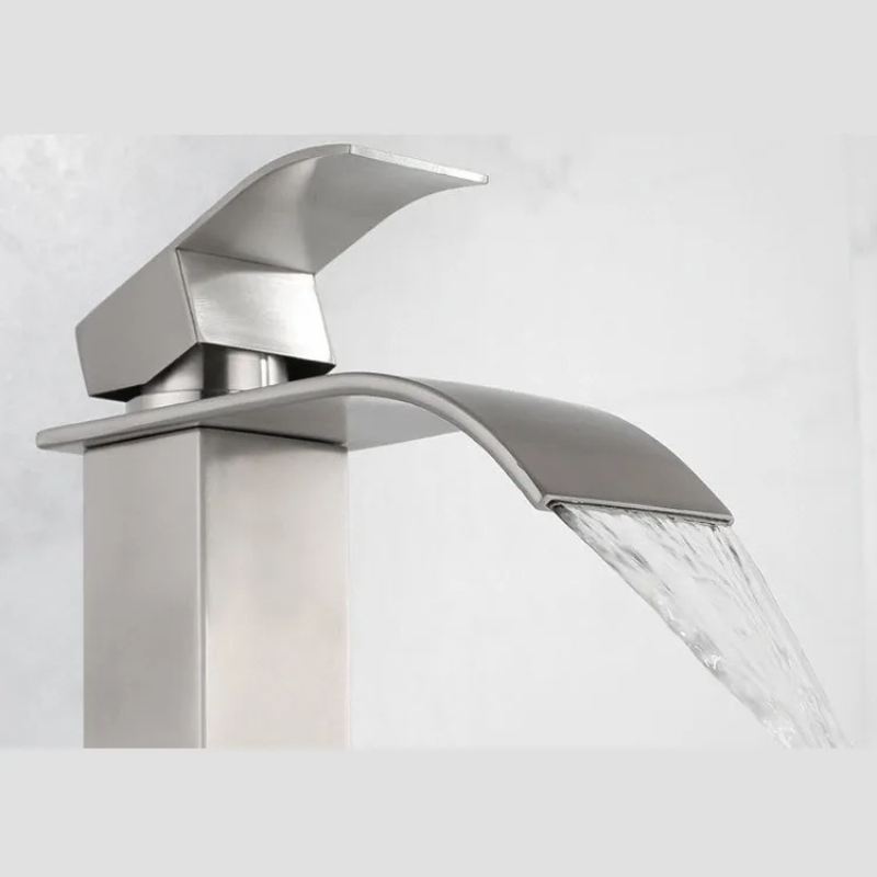 Baterie sanitara MaGeCa® pentru lavoar, Tip cascada, Otel inoxidabil, Monocomanda, Racorduri incluse, Cartus ceramic, Design modern, 18 cm inaltime, Crom [4]