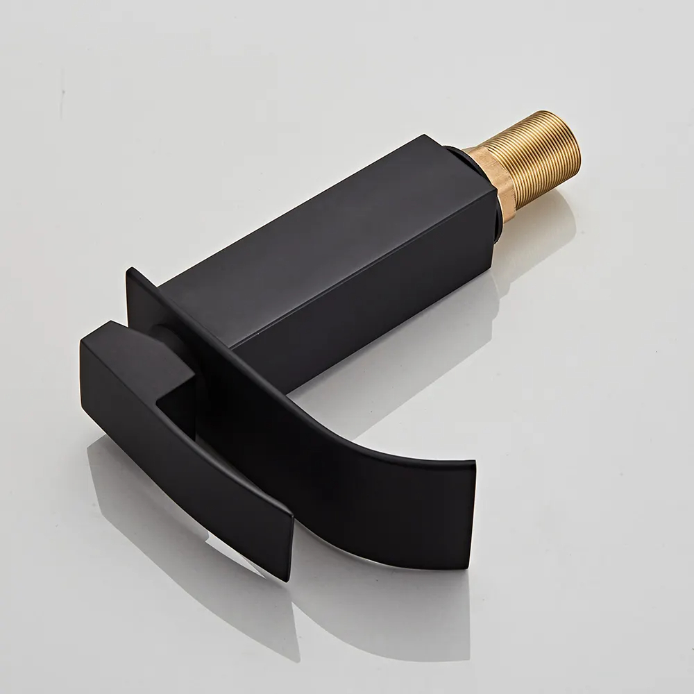 Baterie sanitara pentru lavoar, Tip cascada, Otel inoxidabil, Monocomanda, Racorduri incluse, Cartus ceramic, Design modern, 18 cm inaltime, Negru mat [5]