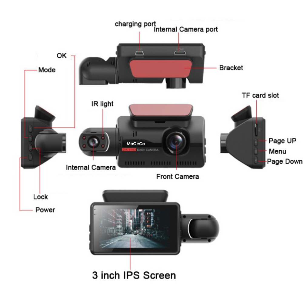 Camera auto de bord MaGeCa®, WIFI, Full HD 1080P, senzor de coliziune G-senzor, 2 camere, fata si interior, filmare continua, vedere nocturna, functia HDR [7]
