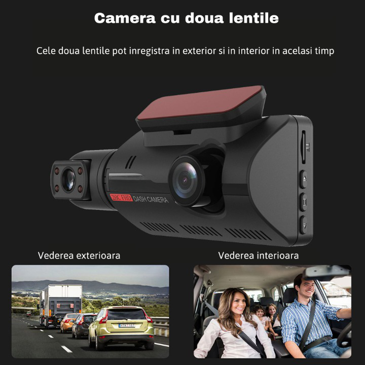 Camera auto de bord MaGeCa®, WIFI, Full HD 1080P, senzor de coliziune G-senzor, 2 camere, fata si interior, filmare continua, vedere nocturna, functia HDR [4]