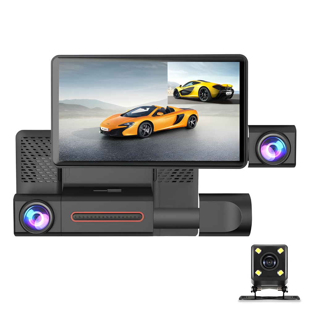Camera auto de bord tripla MaGeCa®, Full HD 1080P, 3 camere, fata+interior+marsarier, Senzor de coliziune G-senzor, Filmare continua, Vedere nocturna, Display 4 inch, Unghi inregistrare 170°, Negru [5]