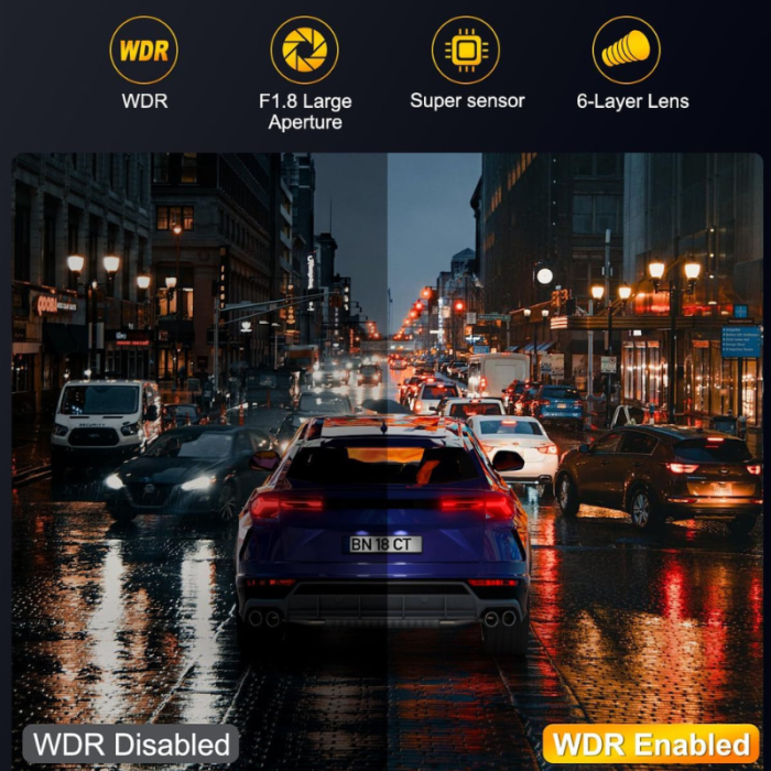 Camera auto dubla MaGeCa, 4K fata + 1080P spate, WiFi, Control aplicatie, Senzor de coliziune G-Sensor, Unghi larg 170° + 140°, Vedere nocturna, Mod parcare, Inregistrare in bucla, Tehnologie WDR [8]