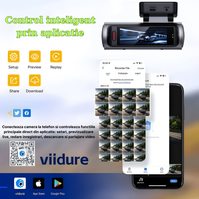 Camera auto dubla MaGeCa,  4K Ultra HD fata si spate, WIFI, Control aplicatie, Senzor de coliziune G-senzor, GPS incorporat, Inregistrare in bucla, Mod parcare, Vedere nocturna, Ecran IPS 3.19 inch, T [7]