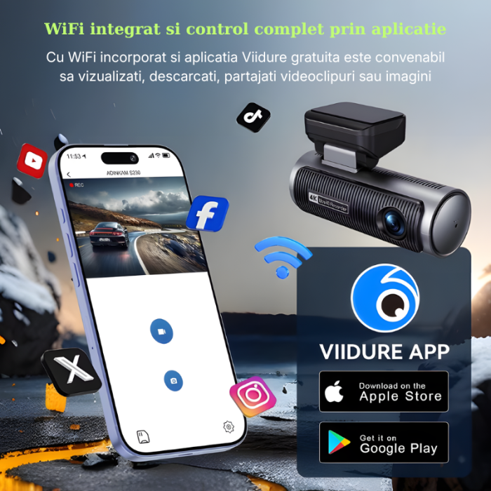 Camera auto dubla MaGeCa,  4K Ultra HD fata si spate, WIFI, Control aplicatie, Senzor de coliziune G-senzor, GPS incorporat, Inregistrare in bucla, Mod parcare, Vedere nocturna, Ecran IPS 3.19 inch, T [3]