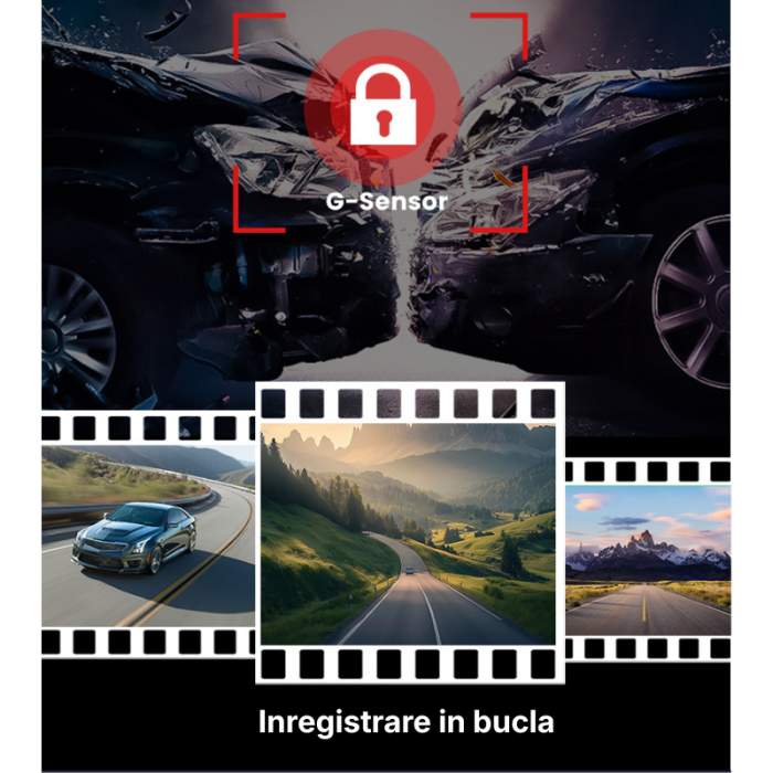 Camera auto dubla MaGeCa, Conexiune 4G cartela SIM, Camera fata UHD 4K + camera spate Full HD 1080P, Ecran 3.69 inch, Monitorizare de la distanta, GPS integrat,  Functii ADAS + BSD, G-senzor, Inregist [3]