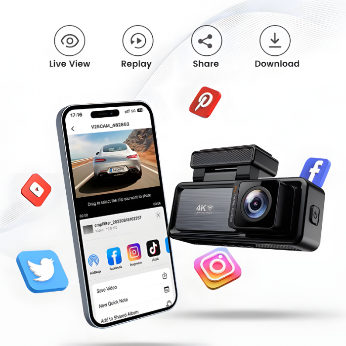 Camera auto dubla MaGeCa M6, Camera fata 4K Ultra HD + Camera spate 1080P, WIFI, Control aplicatie, Senzor de coliziune G-senzor, GPS incorporat, Inregistrare in bucla, Mod parcare, Vedere nocturna, T [4]