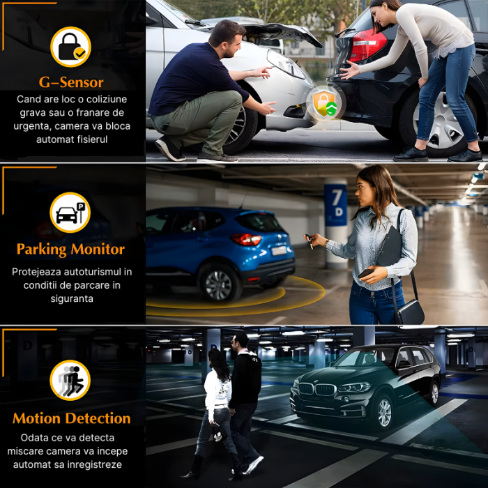 Camera auto dubla MaGeCa M6, Camera fata 4K Ultra HD + Camera spate 1080P, WIFI, Control aplicatie, Senzor de coliziune G-senzor, GPS incorporat, Inregistrare in bucla, Mod parcare, Vedere nocturna, T [5]