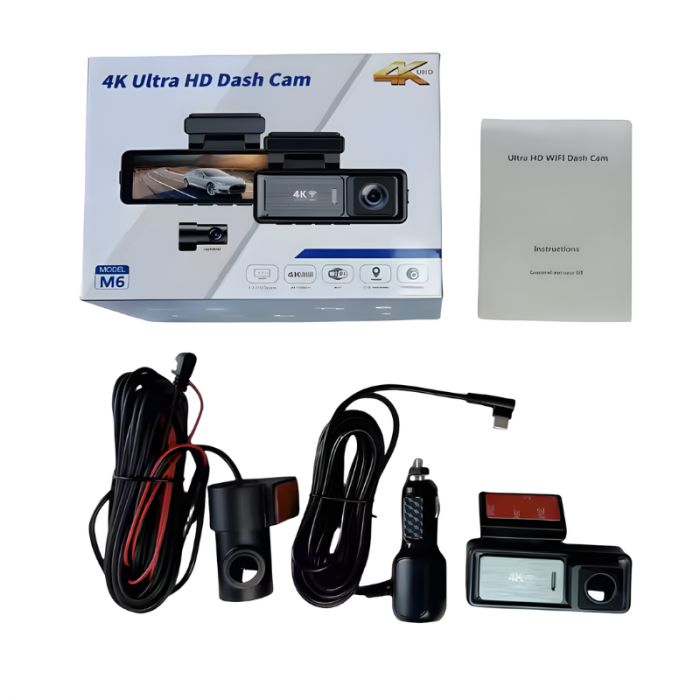Camera auto dubla MaGeCa M6, Camera fata 4K Ultra HD + Camera spate 1080P, WIFI, Control aplicatie, Senzor de coliziune G-senzor, GPS incorporat, Inregistrare in bucla, Mod parcare, Vedere nocturna, T [10]