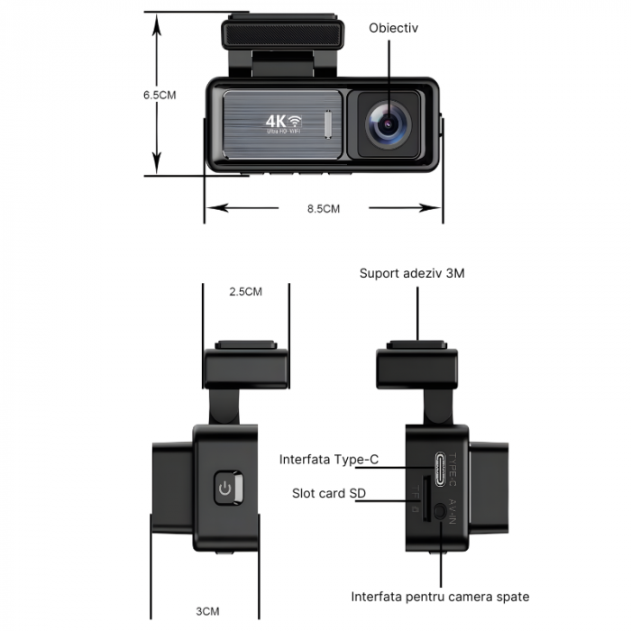 Camera auto dubla MaGeCa M6, Camera fata 4K Ultra HD + Camera spate 1080P, WIFI, Control aplicatie, Senzor de coliziune G-senzor, GPS incorporat, Inregistrare in bucla, Mod parcare, Vedere nocturna, T [8]