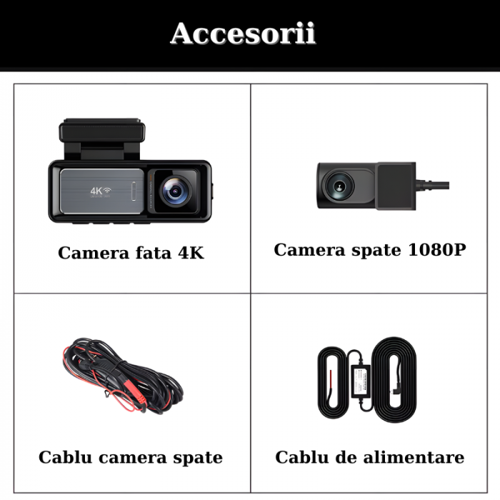 Camera auto dubla MaGeCa M6, Camera fata 4K Ultra HD + Camera spate 1080P, WIFI, Control aplicatie, Senzor de coliziune G-senzor, GPS incorporat, Inregistrare in bucla, Mod parcare, Vedere nocturna, T [6]