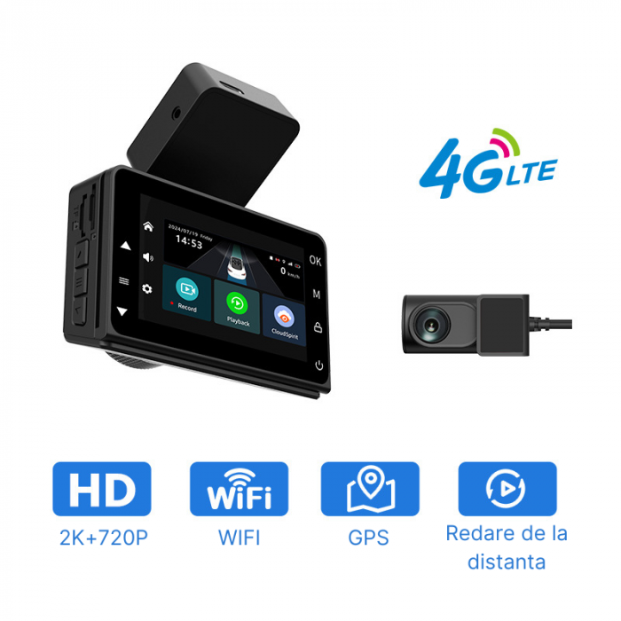 Camera auto  MaGeCa P83, Conexiune 4G cartela SIM, Camera fata 2K + camera spate 720P, Monitorizare de la distanta, G-senzor, Inregistrare in bucla, Control din aplicatie, Vedere nocturna [2]