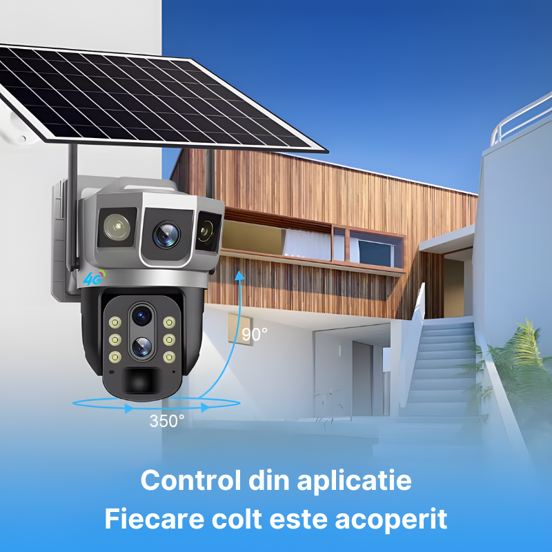 Camera de supraveghere cu panou solar, 4G, Cartela SIM, 4MP Full HD, Zoom 10X, Rotire automata, 3 zone supravegheate simultan, Detectarea miscarii, Comunicare bidirectionala, Vedere nocturna, Stocare [8]