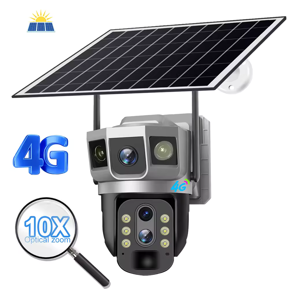 Camera de supraveghere cu panou solar, 4G, Cartela SIM, 4MP Full HD, Zoom 10X, Rotire automata, 3 zone supravegheate simultan, Detectarea miscarii, Comunicare bidirectionala, Vedere nocturna, Stocare [10]