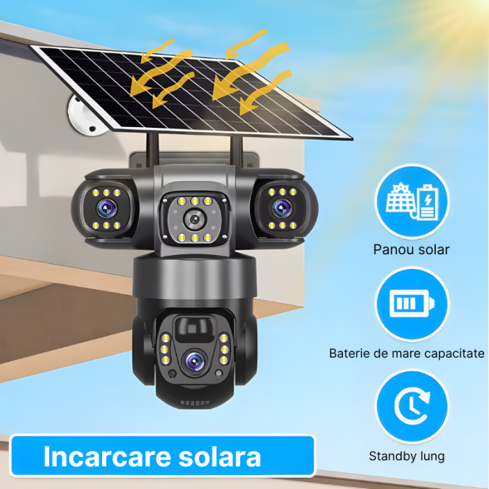 Camera de supraveghere cu panou solar MaGeCa, 4G, Cartela SIM, 6MP Full HD, 3 zone supravegheate simultan, Detectarea miscarii, Comunicare bidirectionala, Vedere nocturna, Stocare prin card SD/Cloud, [3]