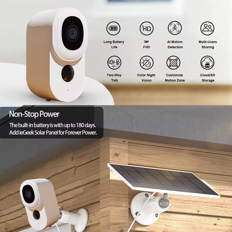 Camera de supraveghere cu panou solar MaGeCa®, Wi-Fi 2.4 Ghz, Baterie reincarcabila 10000 mAh, Detectarea miscarii, Vedere zi si noapte, Comunicare bidirectionala, Vedere de la distanta, Alerte Push, [8]