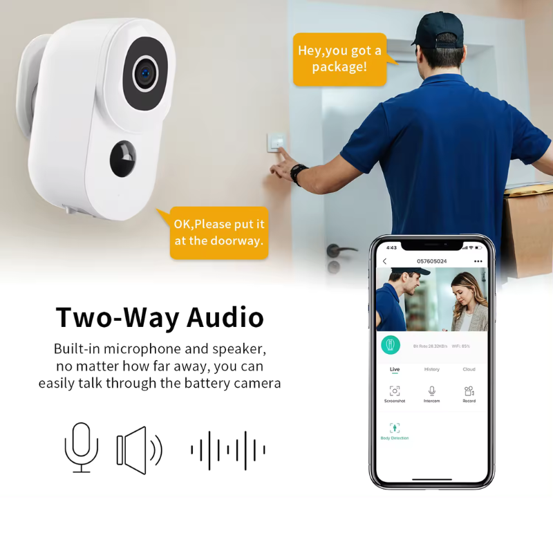 Camera de supraveghere cu panou solar MaGeCa®, Wi-Fi 2.4 Ghz, Baterie reincarcabila 10000 mAh, Detectarea miscarii, Vedere zi si noapte, Comunicare bidirectionala, Vedere de la distanta, Alerte Push, [6]