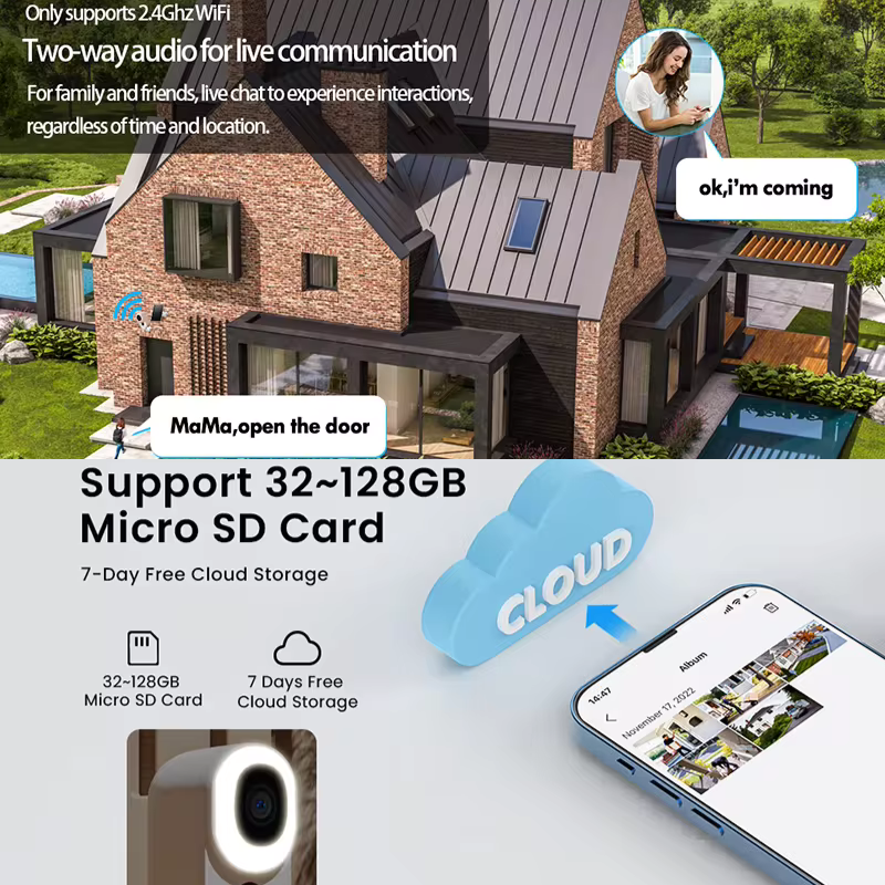 Camera de supraveghere cu panou solar MaGeCa®, Wi-Fi 2.4 Ghz, Baterie reincarcabila 10000 mAh, Detectarea miscarii, Vedere zi si noapte, Comunicare bidirectionala, Vedere de la distanta, Alerte Push, [9]