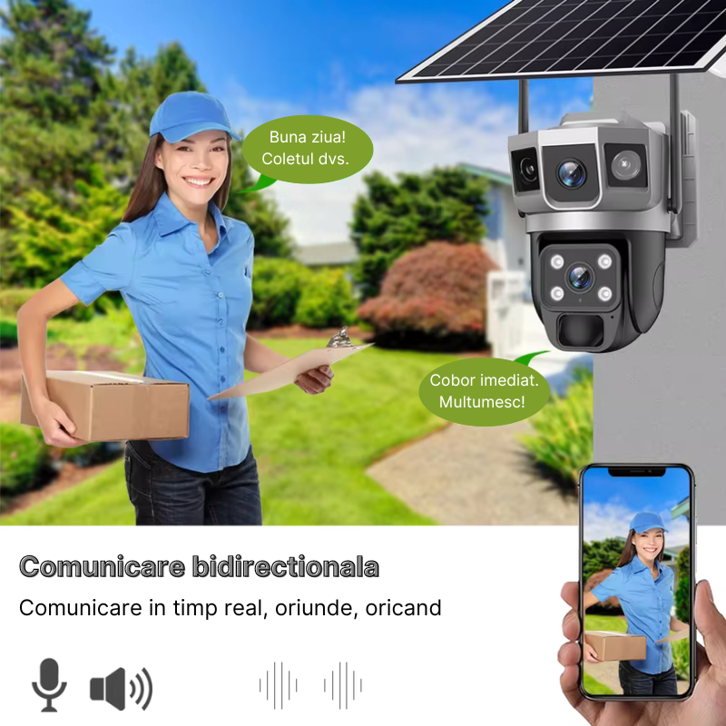 Camera de supraveghere cu panou solar MaGeCa, WIFI, 4MP Full HD, Rotire automata, 3 zone supravegheate simultan, Acumulator incorporat, Detectarea miscarii, Comunicare bidirectionala, Vedere nocturna, [7]