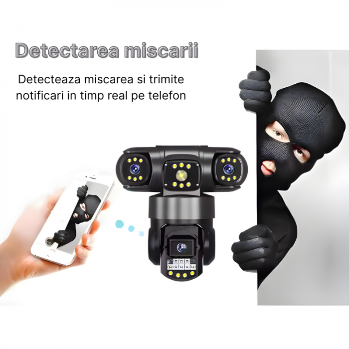 Camera de supraveghere MaGeCa, WIFI, 6MP Full HD, 3 zone supravegheate simultan, Detectarea miscarii, Rotire automata, Comunicare bidirectionala, Vedere nocturna, Stocare prin card SD/Cloud, Rezistent [7]