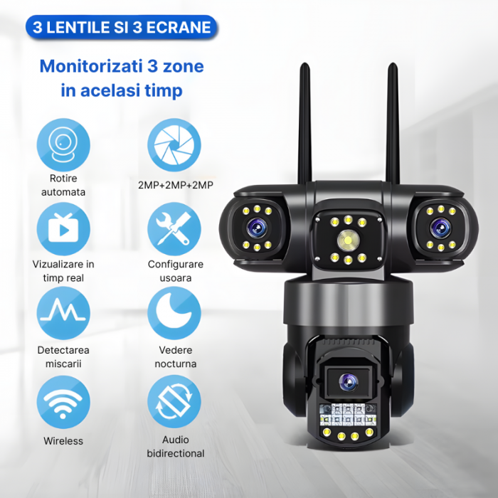 Camera de supraveghere MaGeCa, WIFI, 6MP Full HD, 3 zone supravegheate simultan, Detectarea miscarii, Rotire automata, Comunicare bidirectionala, Vedere nocturna, Stocare prin card SD/Cloud, Rezistent [3]