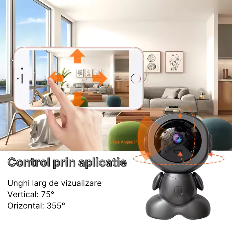 Camera de supraveghere tip robot Q01-H, WIFI, 3MP Full HD 1080P, Functie babymonitor, Vedere nocturna, Comunicare bidirectionala, Detectare miscare, Stocare card SD/Cloud, Rotire orizontal 355°/vertic [4]