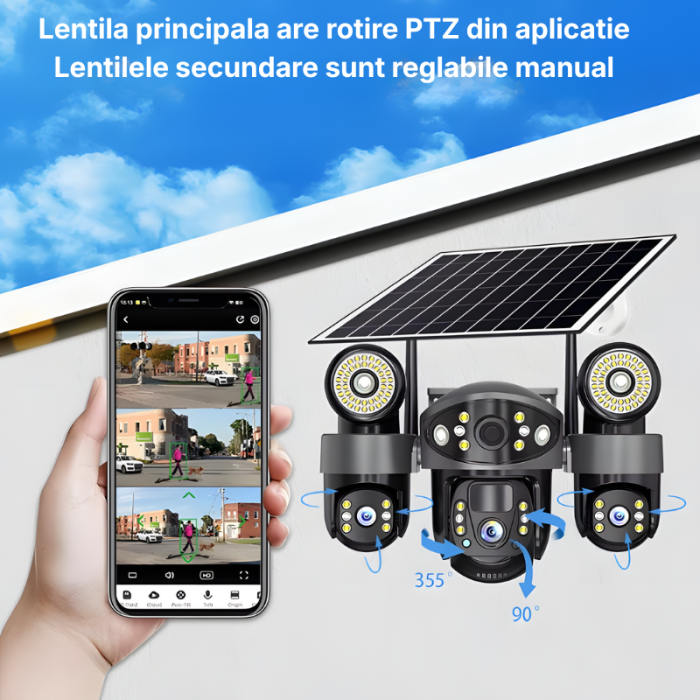 Camera de supraveghere tripla cu panou solar MaGeCa, Conexiune 4G, 6MP Full HD, Baterie 8000 mAh, Panou solar 8W, Comunicare bidirectionala, Vedere nocturna, Detectarea miscarii, Stocare prin card SD/ [8]