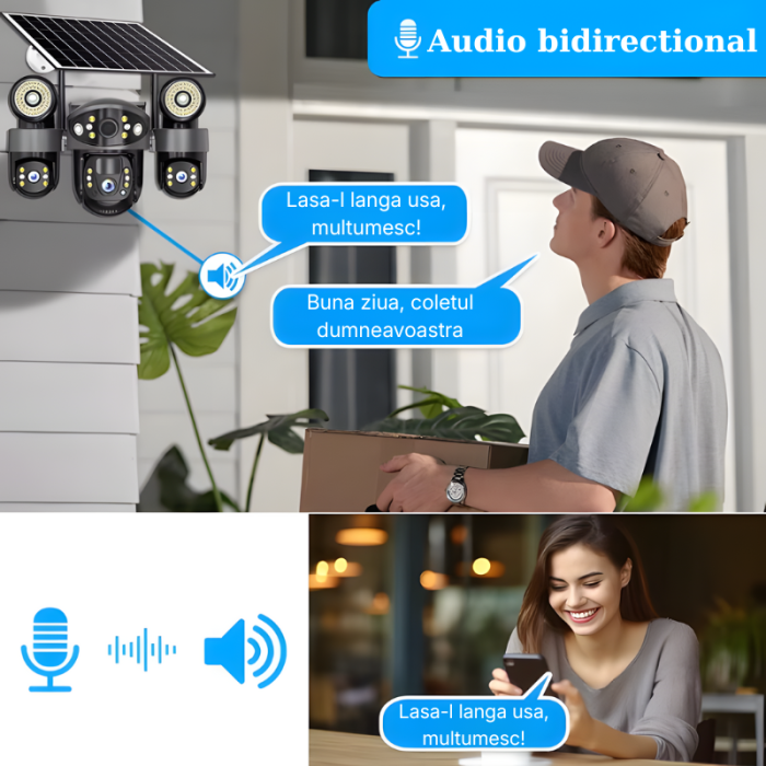 Camera de supraveghere tripla cu panou solar MaGeCa, Conexiune 4G, 6MP Full HD, Baterie 8000 mAh, Panou solar 8W, Comunicare bidirectionala, Vedere nocturna, Detectarea miscarii, Stocare prin card SD/ [4]