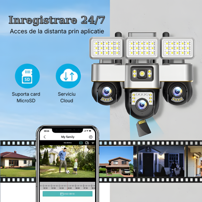 Camera de supraveghere tripla MaGeCa 4G cu proiector LED, Cartela SIM, 12MP Full HD, 3 zone supravegheate simultan, Comunicare bidirectionala, Detectarea miscarii, Vedere nocturna, Rezistanta la apa I [5]