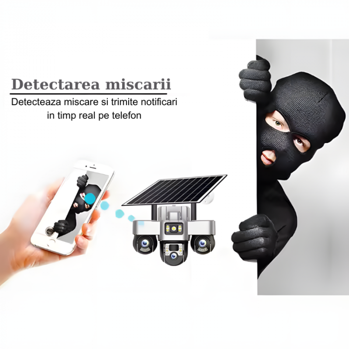 Camera de supraveghere tripla MaGeCa cu panou solar, Cartela SIM, 4G, 18MP Full HD, 3 zone supravegheate simultan, Comunicare bidirectionala, Detectarea miscarii, Vedere nocturna, Rezistanta la apa IP [5]
