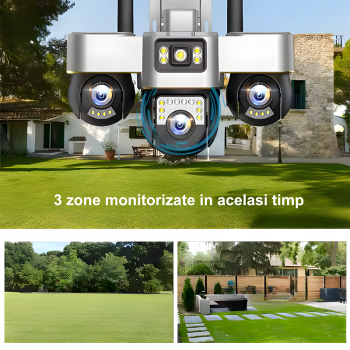 Camera de supraveghere tripla MaGeCa cu panou solar, Cartela SIM, 4G, 18MP Full HD, 3 zone supravegheate simultan, Comunicare bidirectionala, Detectarea miscarii, Vedere nocturna, Rezistanta la apa IP [2]