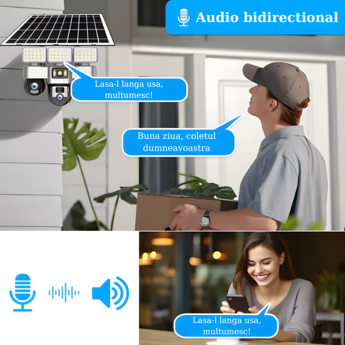 Camera de supraveghere tripla MaGeCa cu panou solar si proiector LED, Cartela SIM, 4G, 15MP Full HD, 3 zone supravegheate simultan, Comunicare bidirectionala, Detectarea miscarii, Vedere nocturna, Rez [3]