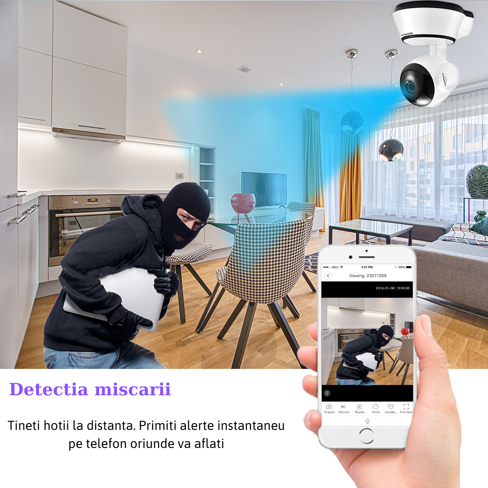 Camera de supraveghere WIFI MaGeCa®, HD 720P, vedere nocturna, comunicare bidirectionala, stocare card/cloud, senzor miscare, Alb [4]