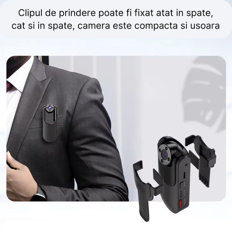 Camera video corporala AD718, Wireless, Inregistrare video HD cu vedere nocturna, Lentila rotativa 90°, Unghi de filmare 150°, Inregistrare in bucla, Autostocare, Baterie reincarcabila 1800 mAh, Auton [8]