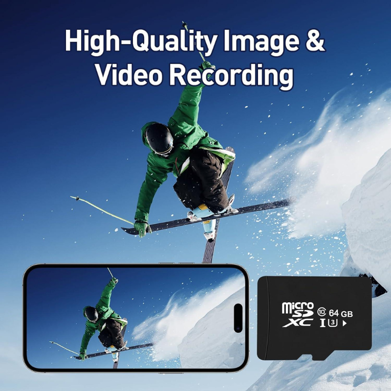 Card de memorie Micro SD, 64 GB, Clasa 10, Clasa de viteza U3, Compatibilitate extinsa, Rezistent la apa IPX6 [5]