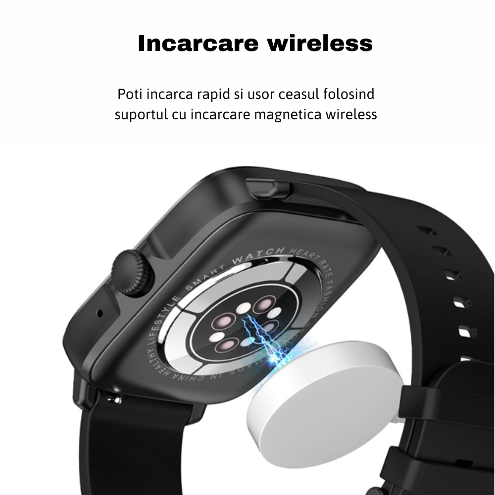 Ceas smartwatch MaGeCa® DT102, ecran IPS 1.9 inch, compatibil IOS/Android, Bluetooth 5.0, NFC, notificari, ritm cardiac, pentru femei si barbati, gold [5]