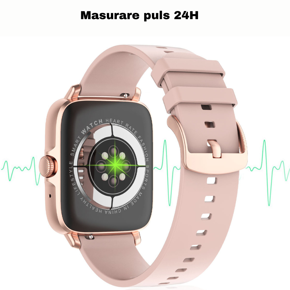 Ceas smartwatch MaGeCa® DT102, ecran IPS 1.9 inch, compatibil IOS/Android, Bluetooth 5.0, NFC, notificari, ritm cardiac, pentru femei si barbati, gold [3]