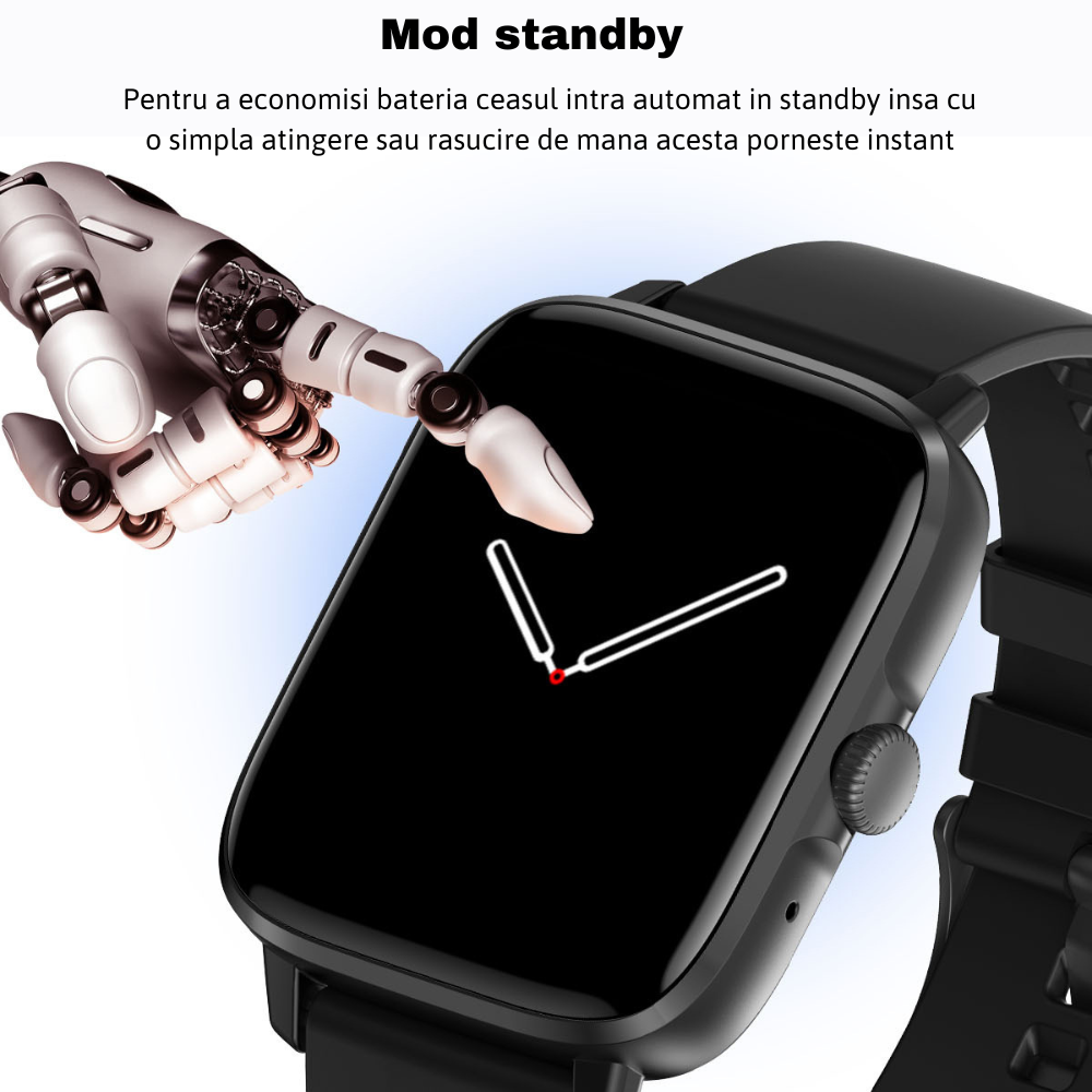 Ceas smartwatch MaGeCa® DT102, ecran IPS 1.9 inch, compatibil IOS/Android, Bluetooth 5.0, NFC, notificari, ritm cardiac, pentru femei si barbati, negru [6]