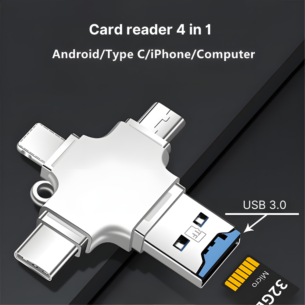 Cititor de carduri MaGeCa®  cu adaptor 4 in 1, MicroSD la USB 3.0/Lightning/Type-C/Micro-USB, Compatibil cu iOS/Android/Windows, Transfer foarte rapid de date, Gri metalic [6]