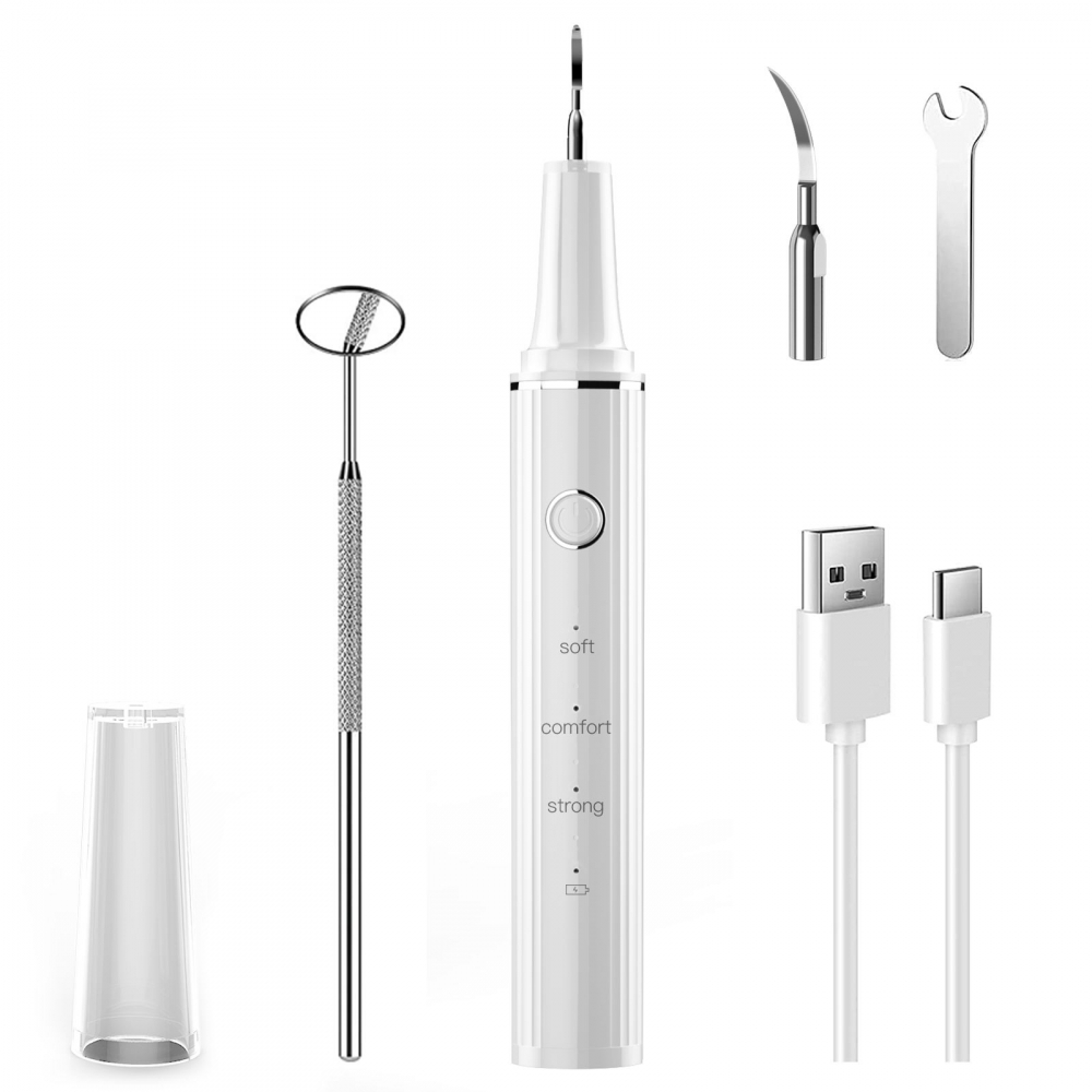 Dispozitiv pentru curatarea dintilor cu ultrasunete MaGeCa®, indeparteaza tartrul si petele, 3 trepte de viteza, rezistent la apa, incarcare USB Type-C, Alb [1]