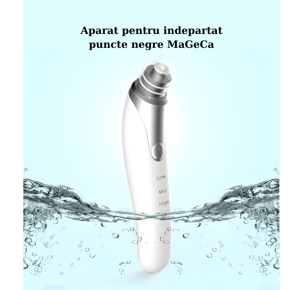 Dispozitiv pentru indepartat puncte negre MaGeCa®, cu vacuum, 3 trepte de absorbtie, 3 capete interschimbabile, curatarea tenului de acnee si grasime, baterie 600 mAh, incarcare USB, alb [4]