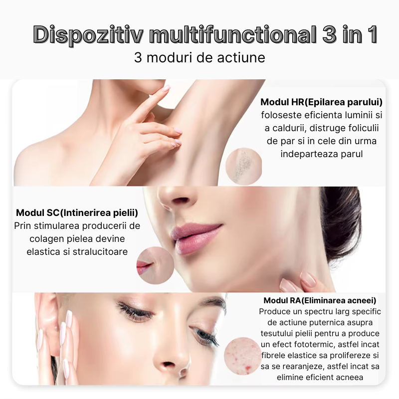 Epilator IPL MaGeCa, 9 trepte de intensitate, fara punct de inghet, 999.999 impulsuri, 3 moduri de actionare, indepartarea parului cu laser, intinerirea pielii si eliminarea acneei, 2 capete incluse, [4]