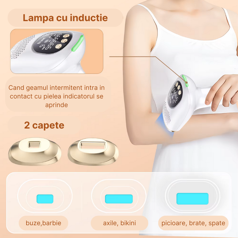 Epilator IPL MaGeCa, 9 trepte de intensitate, fara punct de inghet, 999.999 impulsuri, 3 moduri de actionare, indepartarea parului cu laser, intinerirea pielii si eliminarea acneei, 2 capete incluse, [2]