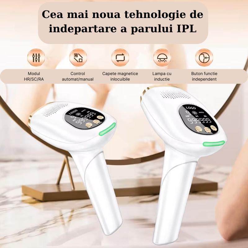Epilator IPL MaGeCa, 9 trepte de intensitate, fara punct de inghet, 999.999 impulsuri, 3 moduri de actionare, indepartarea parului cu laser, intinerirea pielii si eliminarea acneei, 2 capete incluse, [3]
