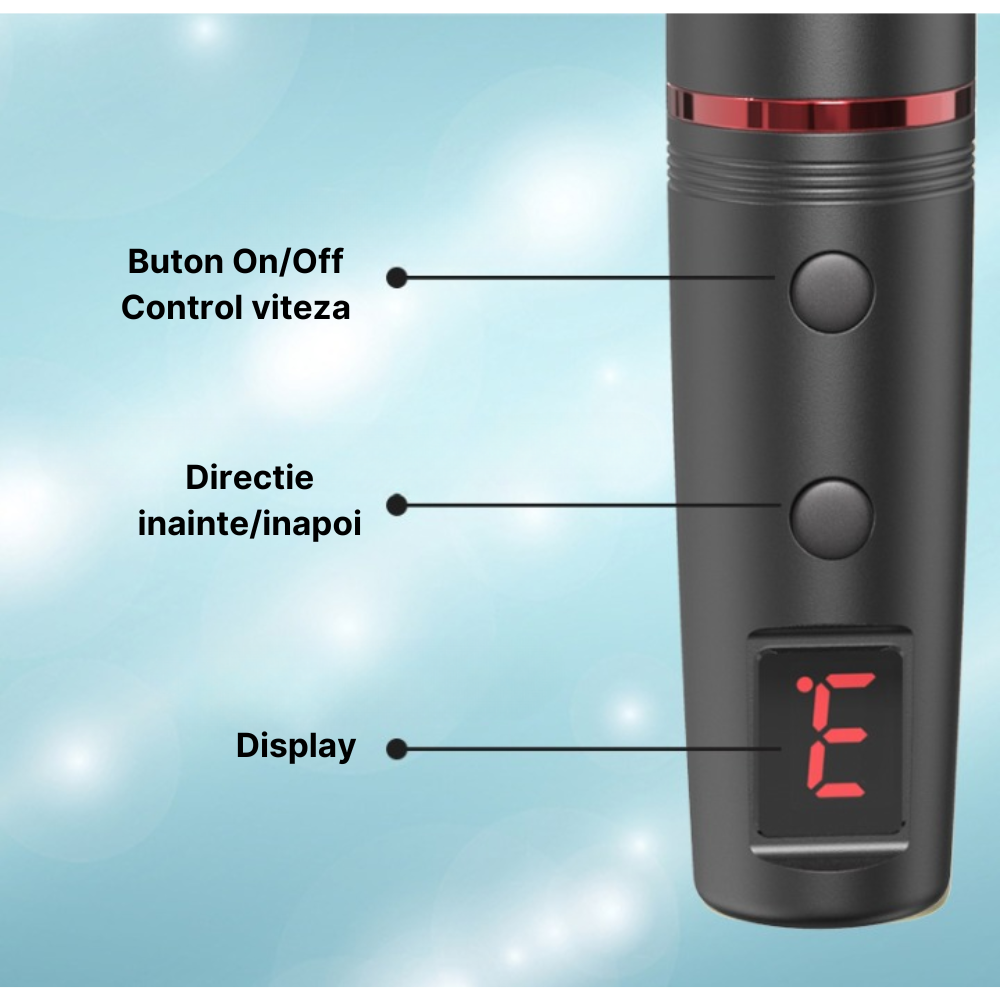 Freza unghii profesionala MaGeCa®, Pila electrica wireless pentru manichiura si pedichiura, Design ergonomic, Display, Baterie reincarcabila 350 mAh, 15000 RPM, 11 capete pentru pila, 6 benzi de slefu [4]