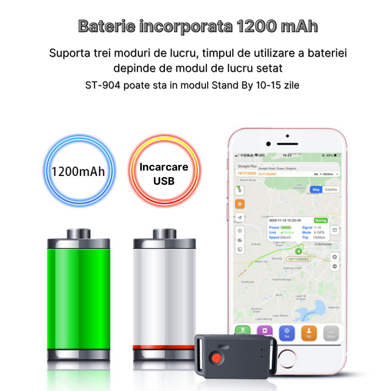 GPS Tracker ST-904, Dispozitiv de monitorizare pentru autoturism, animale, bagaje, batrani si copii, Localizare in timp real, SIM 2G, Buton SOS, Rezistent la apa IP65, Baterie reincarcabila 1200 mAh, [3]