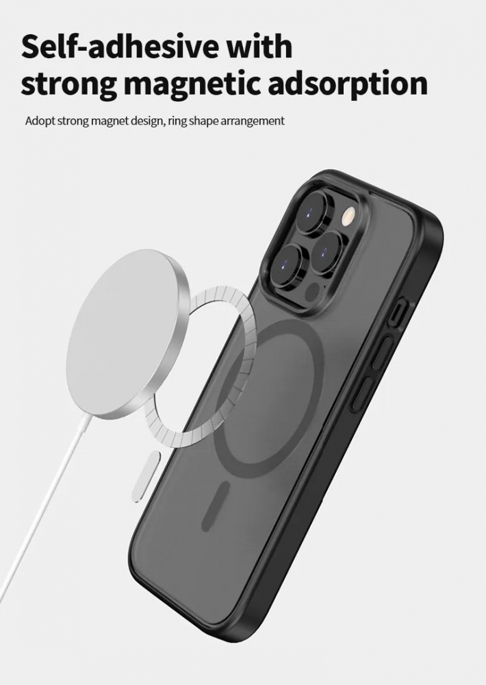 Husa de Protectie, Compatibila Apple Iphone 14 Pro Max, 15 Pro Max, MagSafe, Antisoc, Senzatie de Piele, Negru [6]