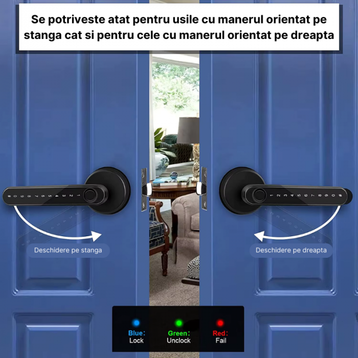 Incuietoare inteligenta MaGeCa, Control de la distanta, 5 moduri de acces, Aplicatia Tuya compatibila Android si IOS, Deblocare Amprenta, Card, Cod PIN, Cheie, Broasca inclusa, Neagra [4]
