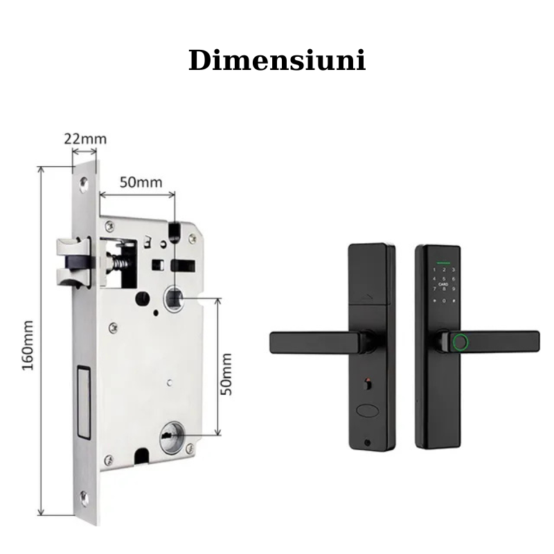 Incuietoare inteligenta wireless MaGeCa®, Control de la distanta, 5 moduri de acces, Aplicatie Tuya compatibila Android si IOS, Amprenta, Cod PIN, 2 chei, 2 cartele, Broasca inclusa, Neagra [4]