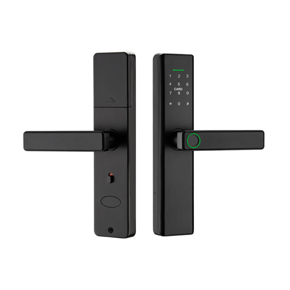Incuietoare inteligenta wireless MaGeCa®, Control de la distanta, 5 moduri de acces, Aplicatie Tuya compatibila Android si IOS, Amprenta, Cod PIN, 2 chei, 2 cartele, Broasca inclusa, Neagra [1]